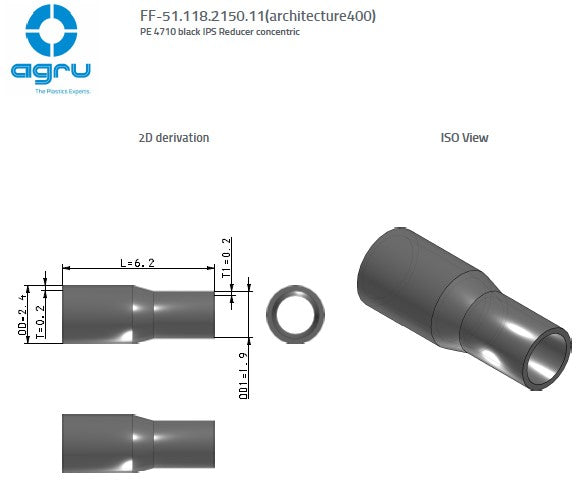 2" IPS x 1.5" IPS HDPE BUTT REDUCER DR11