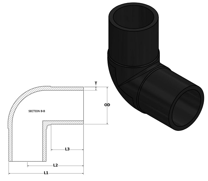 3" IPS 90 DEGREE ELBOW HDPE BUTT DR11 Poly Pipe Solutions