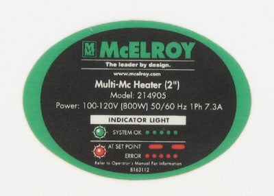 McElroy Part 8163112 - MODEL 214905 PART NO LABEL for sale