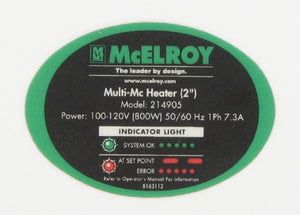 McElroy Part 8163112 - MODEL 214905 PART NO LABEL for sale