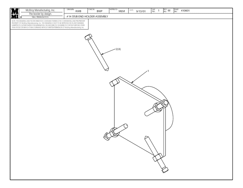 McElroy Part 410601 - 14 STUB END HOLDER ASSY for sale