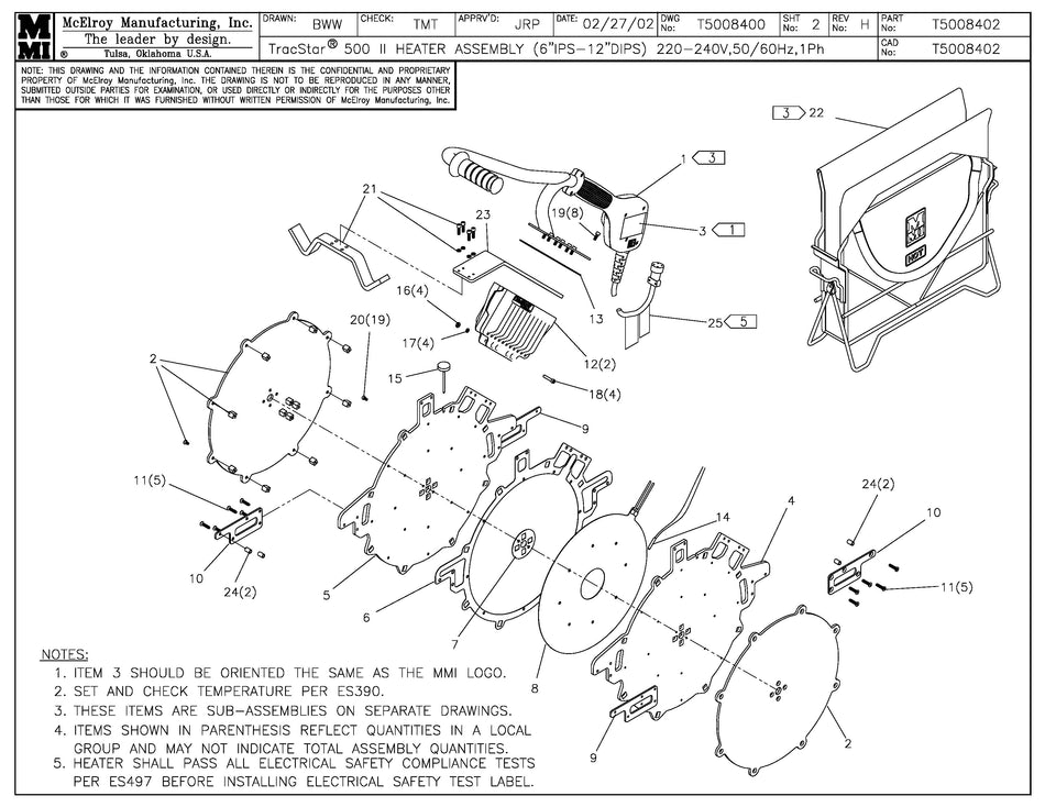 T5008402 - T500II 6Ips-12DIPS 240 Heater Assembly
