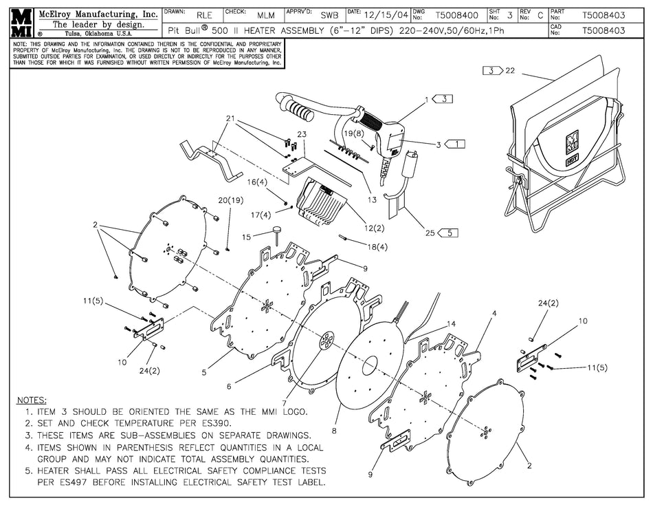T5008403 - Pb 500 6Ips-12DIPS 240 Heater Assembly