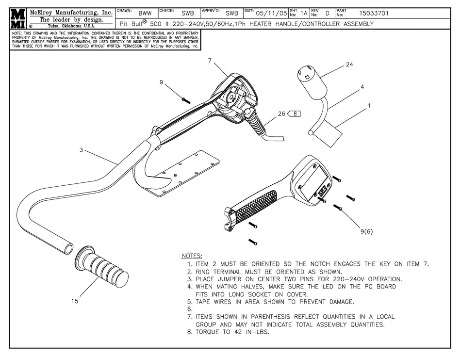 T5033701 - Pb 500 240Vheater Handle/Controller Assembly