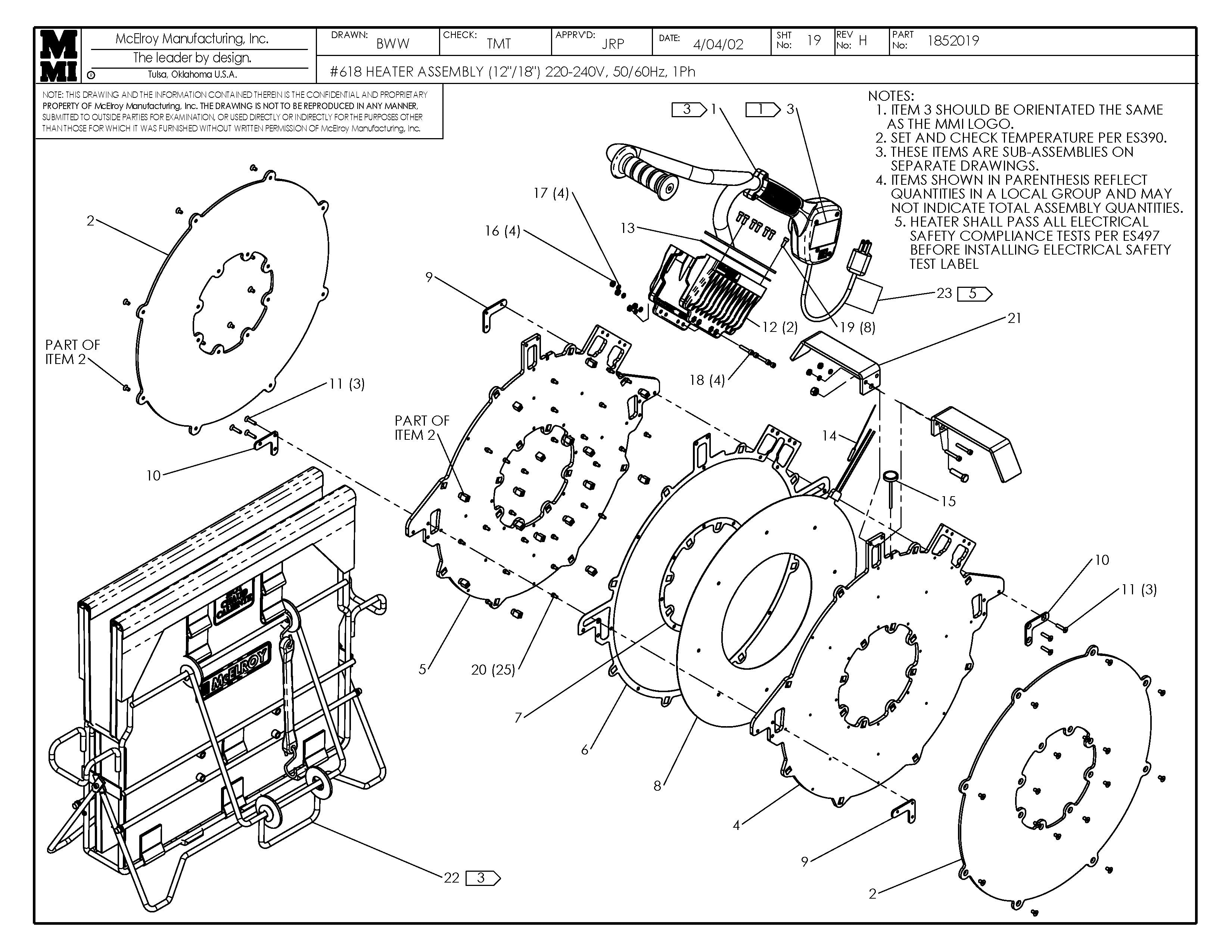 1852019 - 18 (12/18) 220-240V Heater Assembly