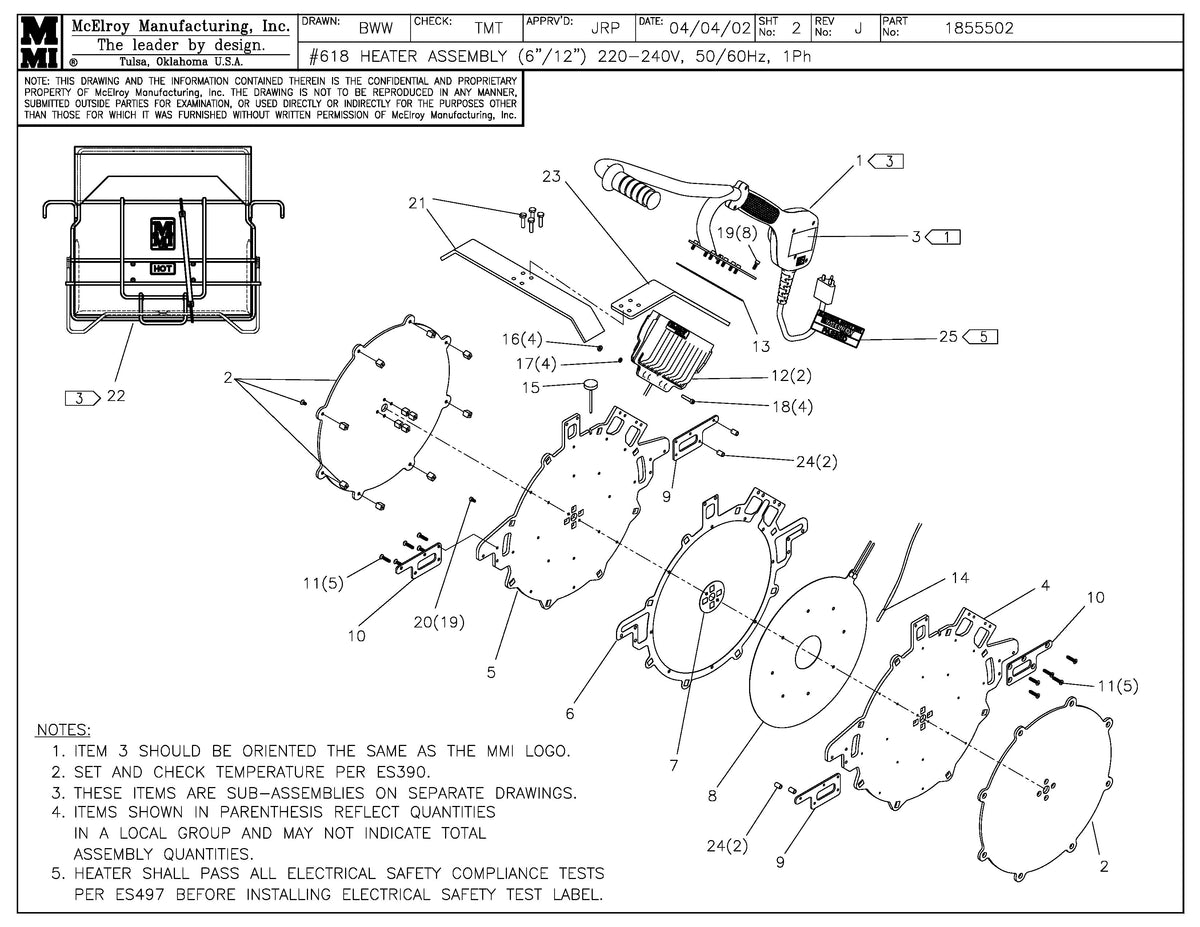 1855502 - 18 (6/12) 220-240V Heater Assembly