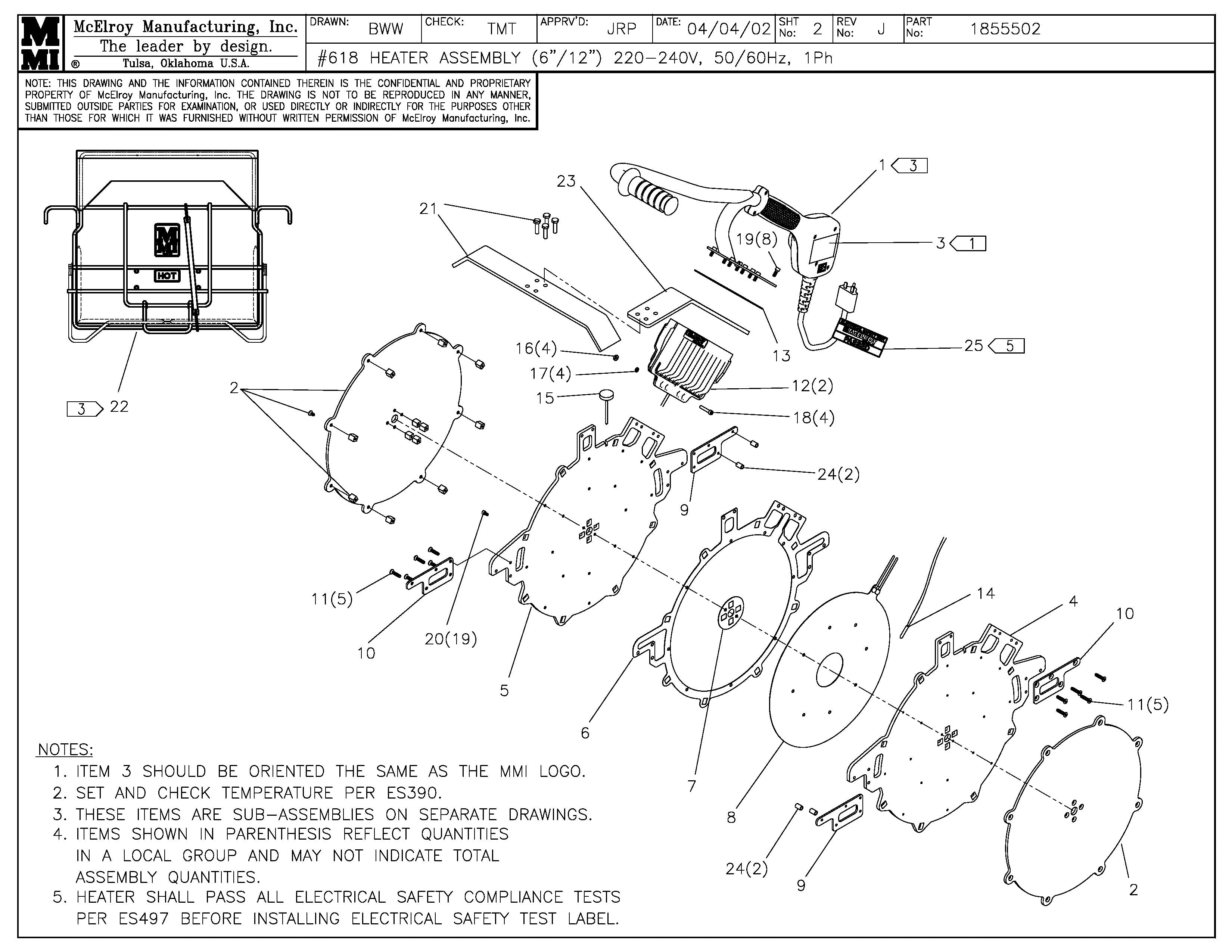 1855502 - 18 (6/12) 220-240V Heater Assembly