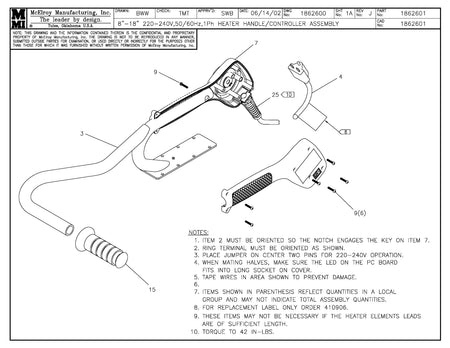 McElroy Part 1862601 - 8-18 240V HTR HDL/CTRLR ASSY for sale
