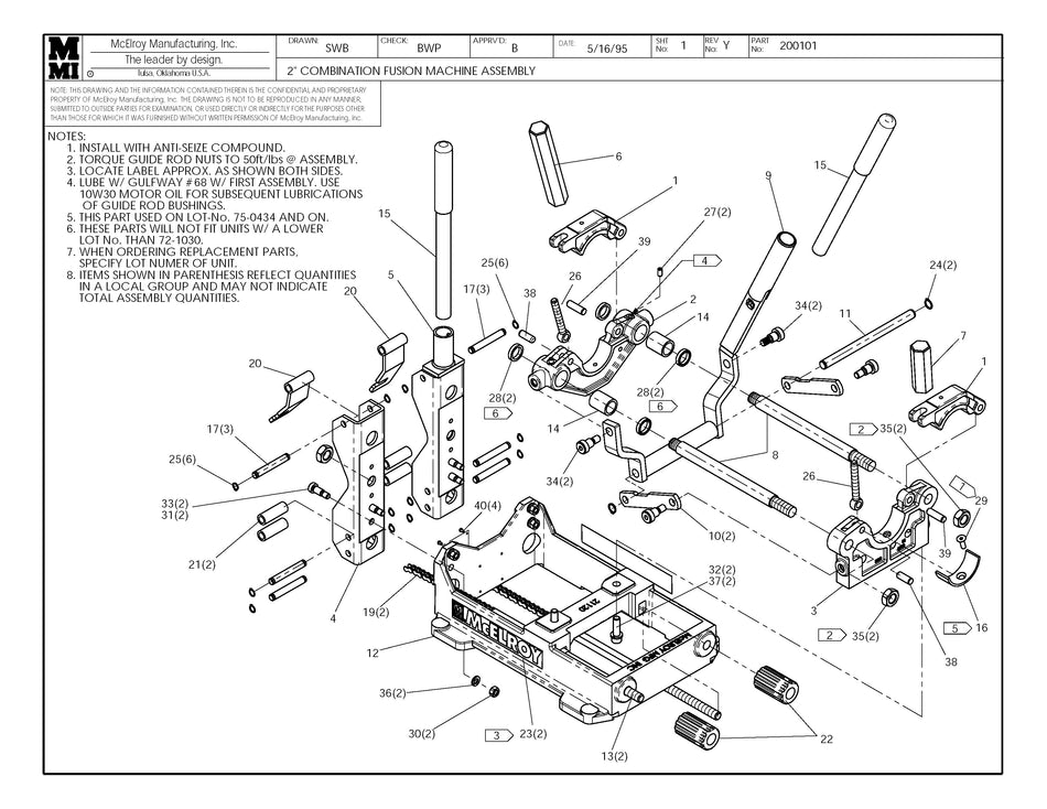 McElroy Part 200101 - 2 COMB F/M ASSY for sale