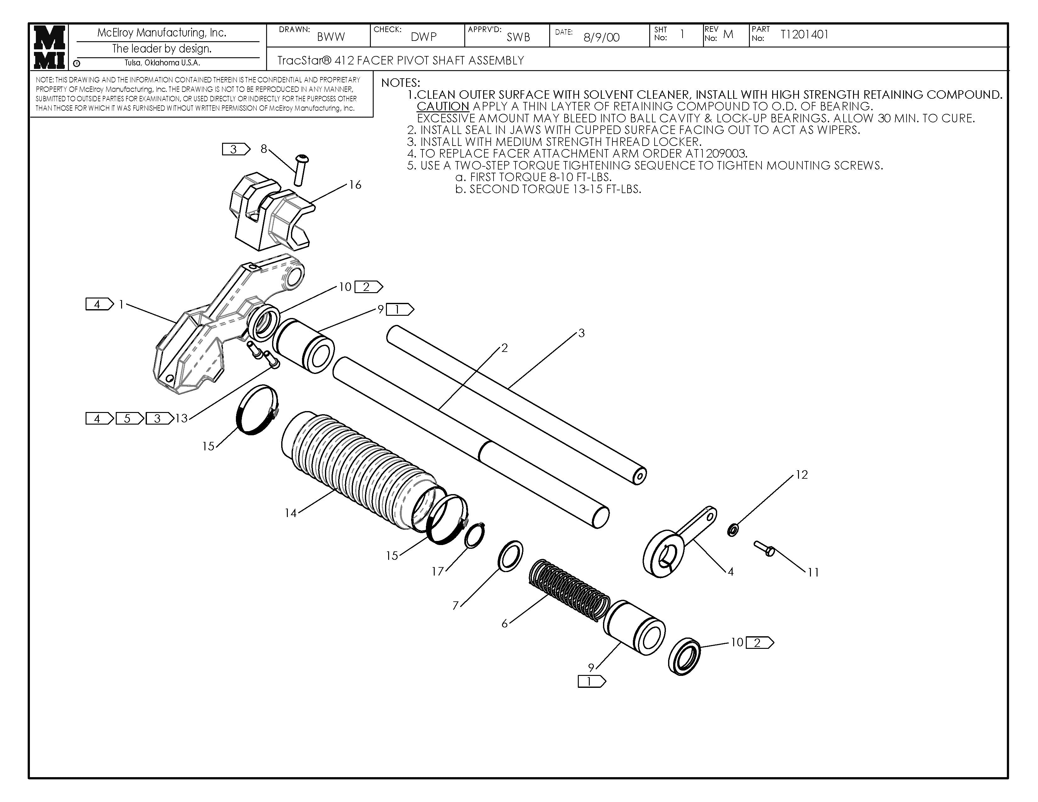 T1201401 - T412 Facer Pivot Shaft Assembly