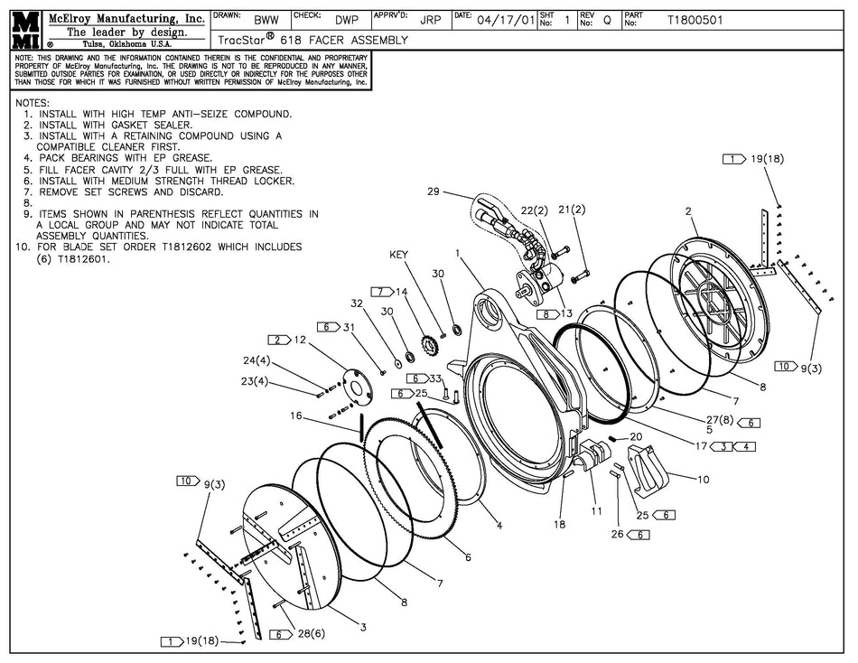 T1800501 - T618 Facer Assembly