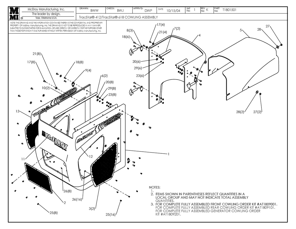T1801501 - T412/T618 Cowling Assembly