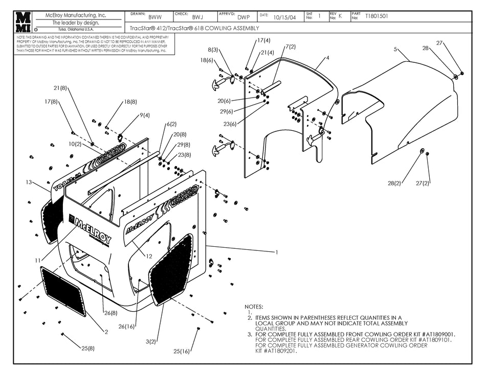 T1801501 - T412/T618 Cowling Assembly