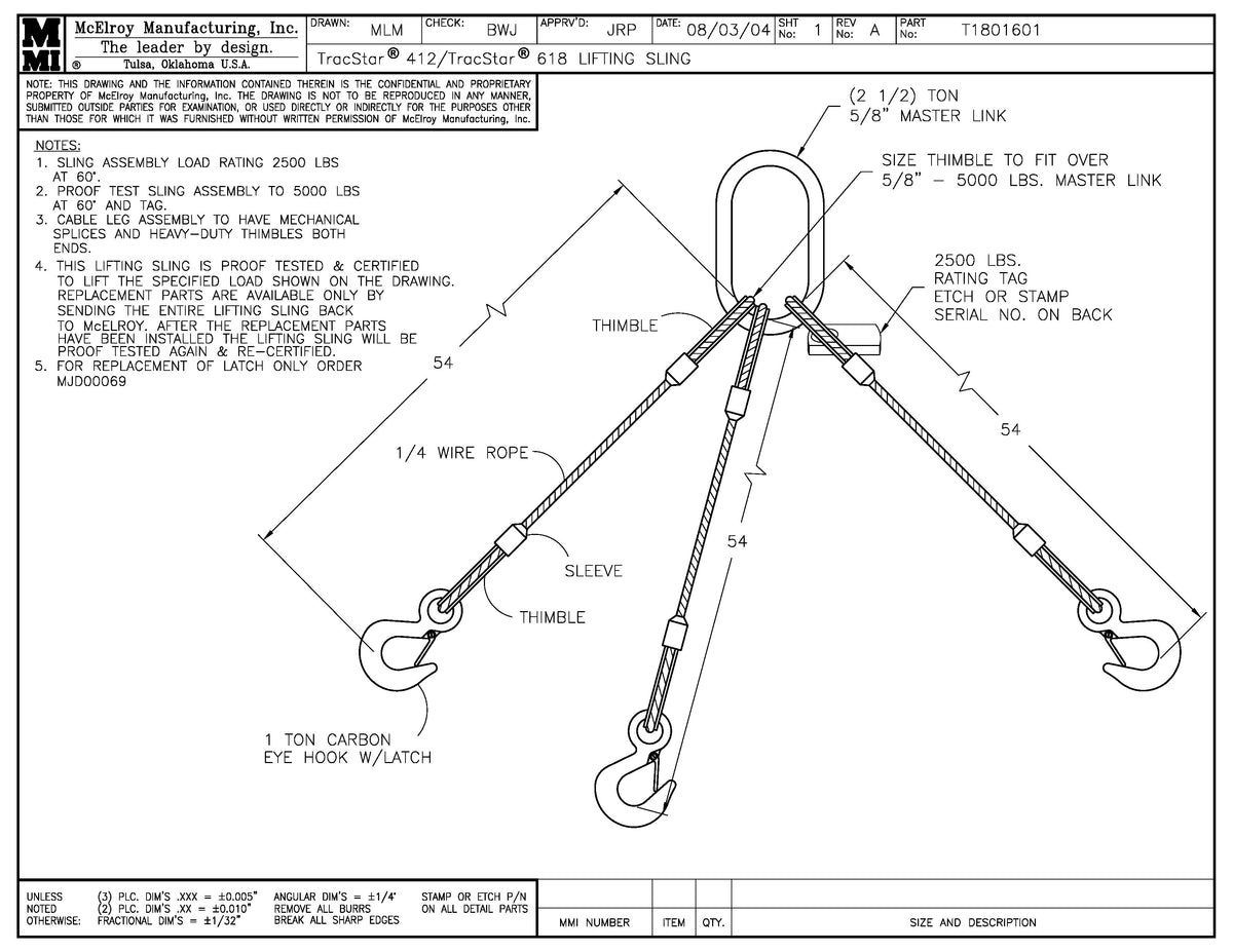 T1801601 - T412/T618 Lifting Sling