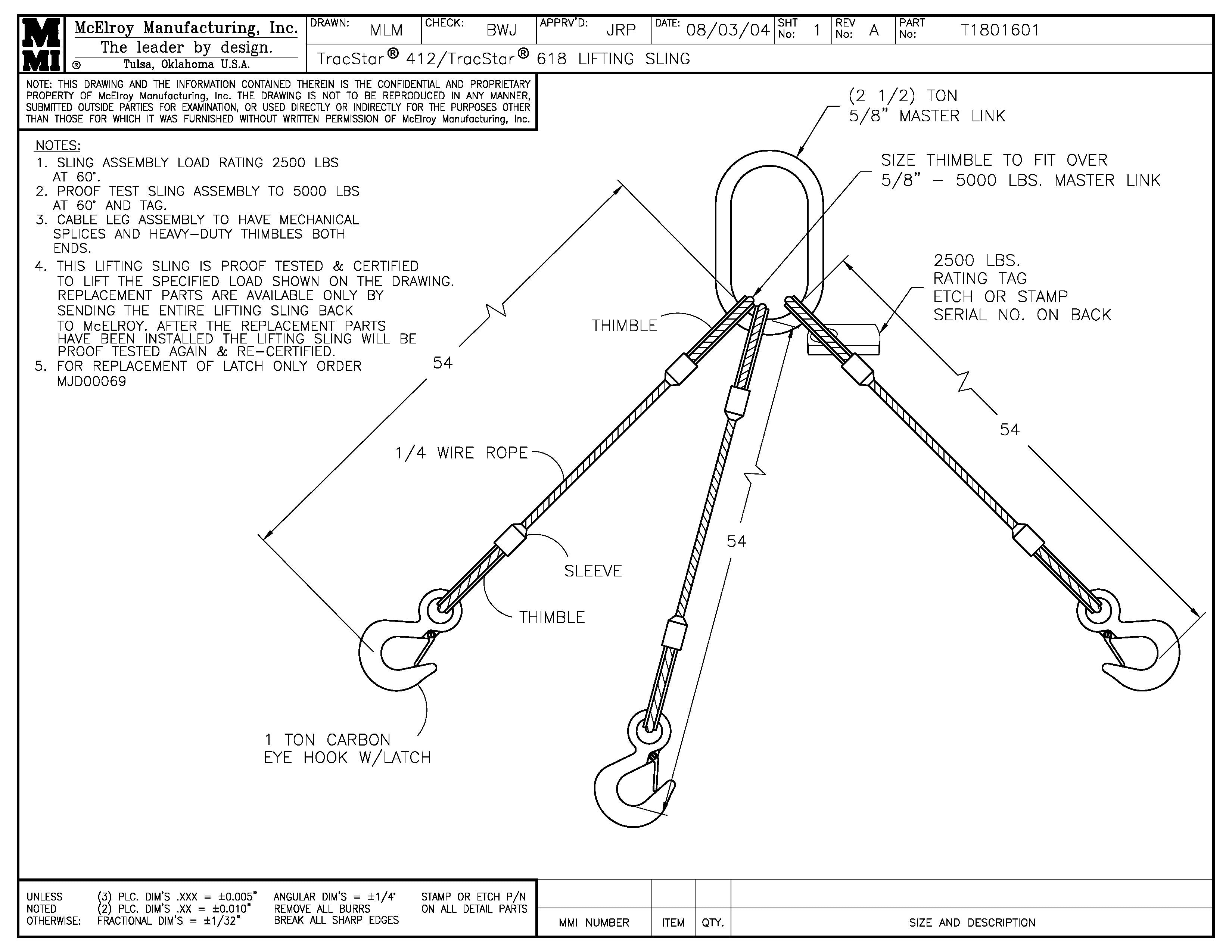 T1801601 - T412/T618 Lifting Sling