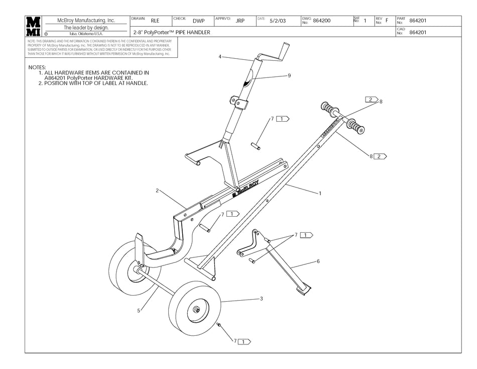McElroy Part 864201 - 2-8 POLYPORTER PIPE HANDLER for sale