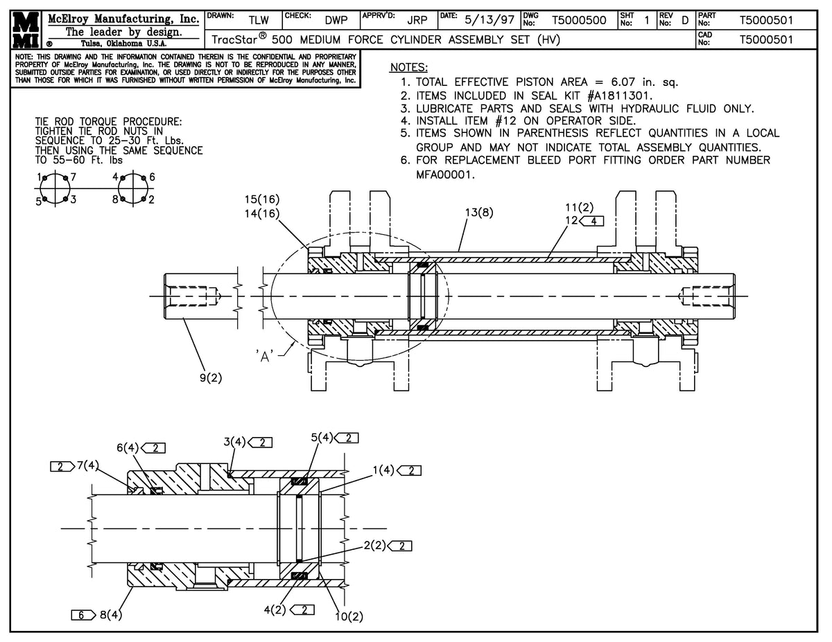 T5000501 - T500 Mf Cylinder Assembly Set