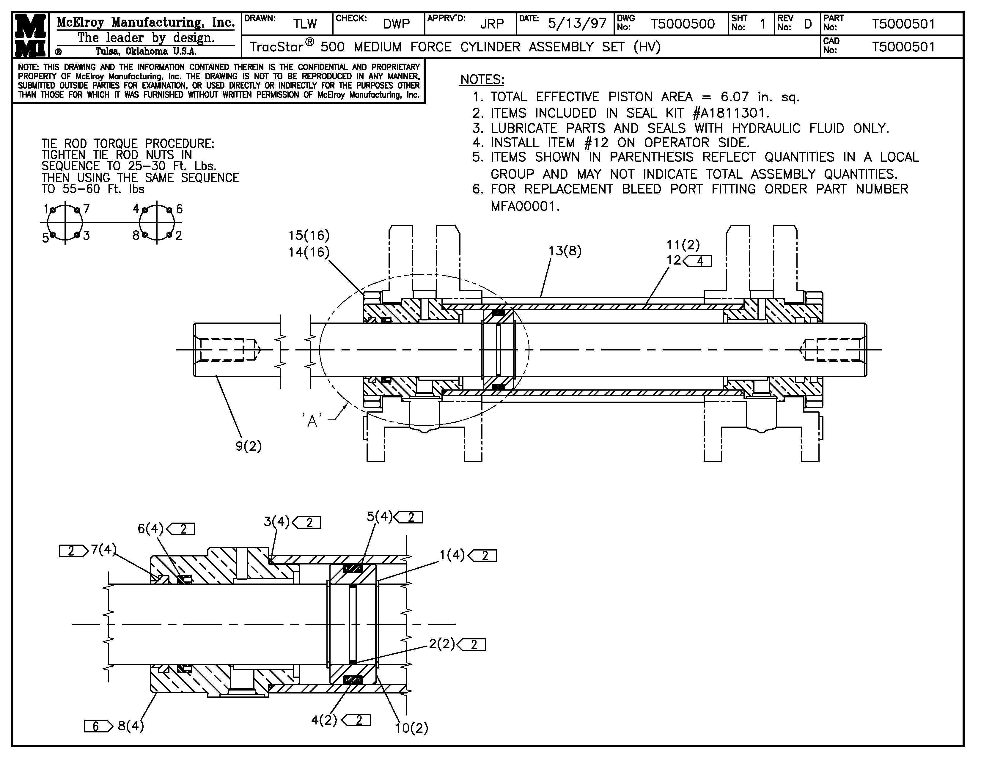 T5000501 - T500 Mf Cylinder Assembly Set