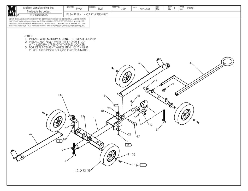 McElroy Part 434001 - PB 14 CART ASSY for sale