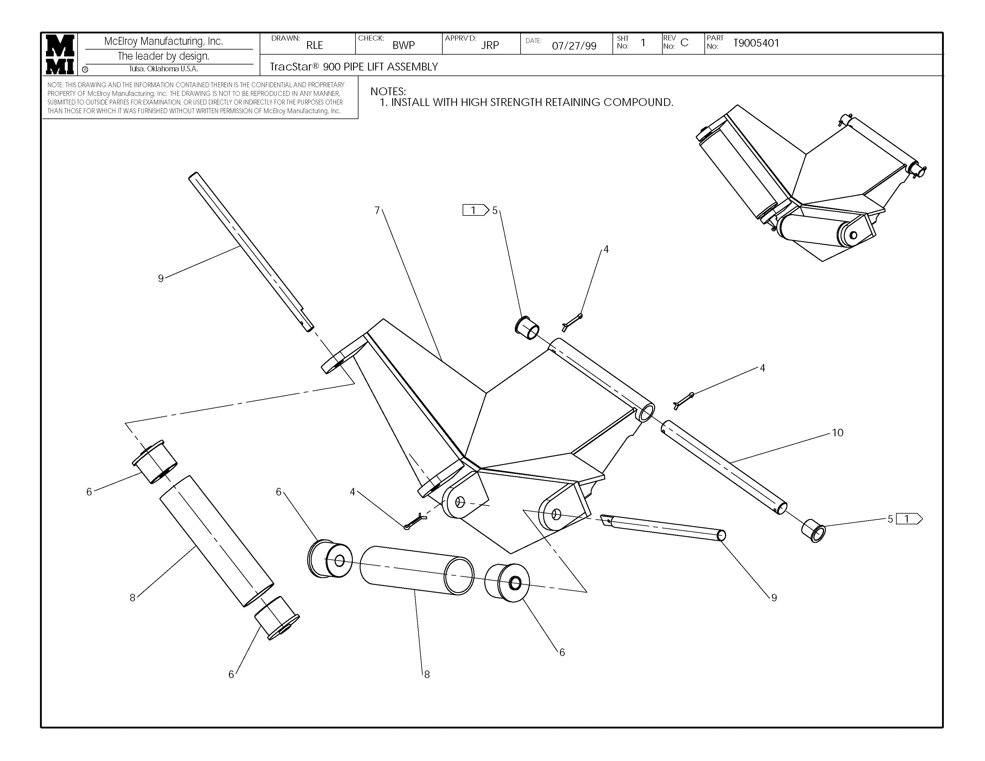T9005401 - T900 Pipe Lift Assembly