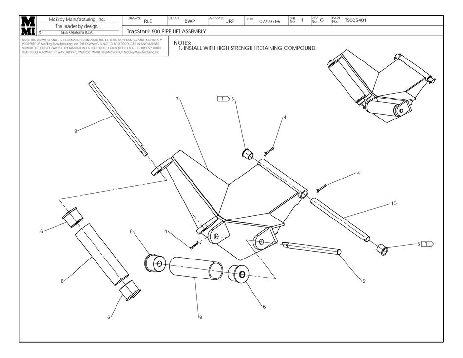 T9005401 - T900 Pipe Lift Assembly