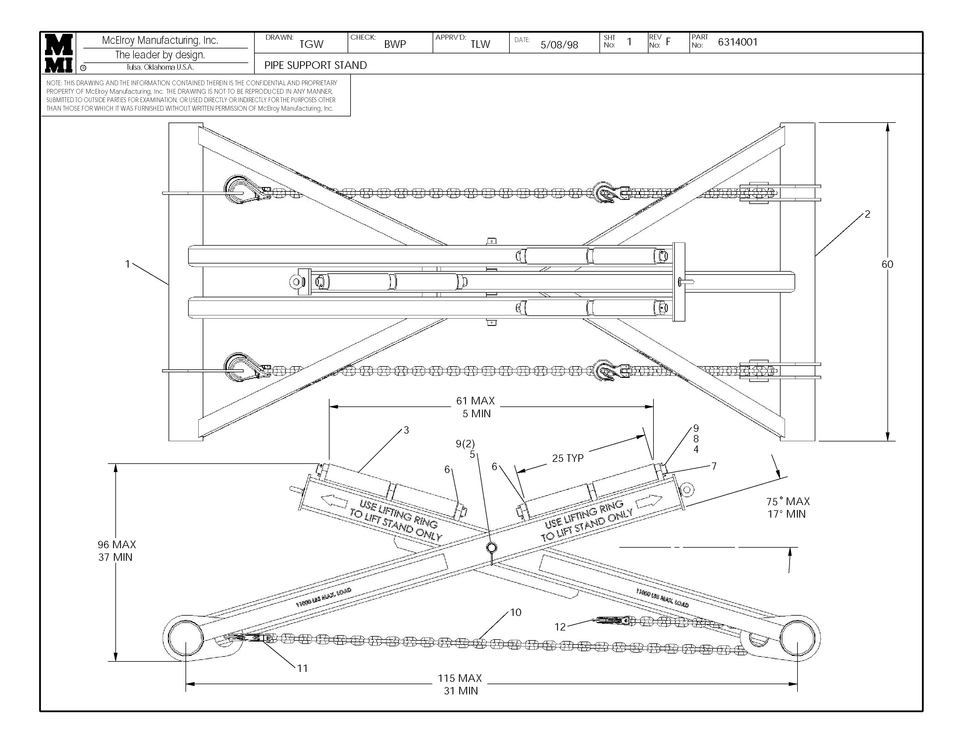 McElroy Part 6314001 - 65 PIPE STAND ASSY for sale