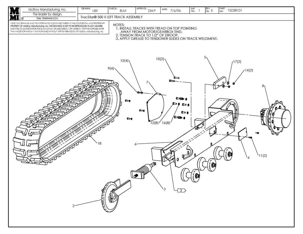 T5038101 - T500 II Left Track Assembly