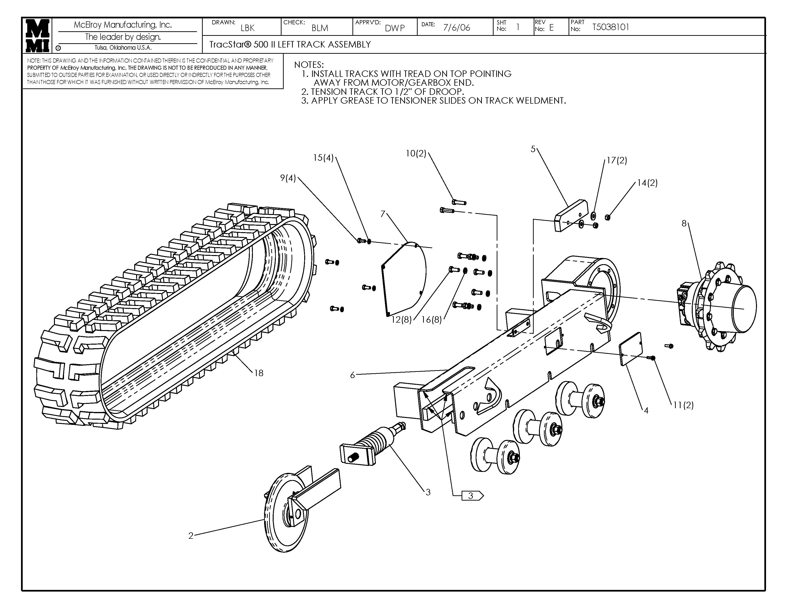 T5038101 - T500 II Left Track Assembly