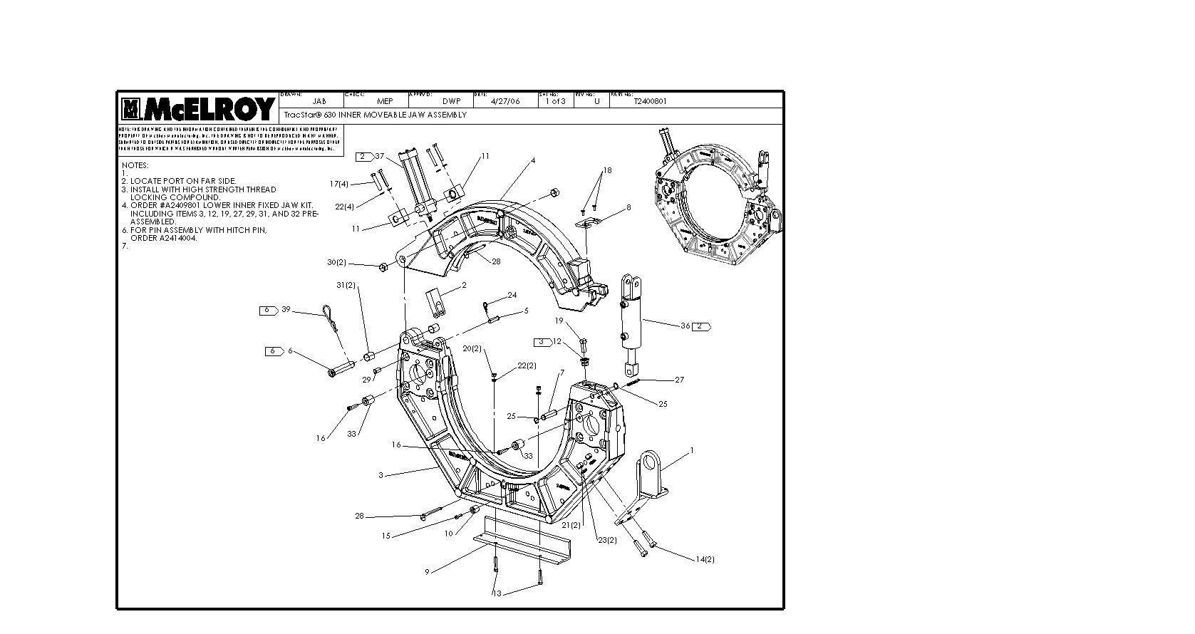 McElroy Part T2400801 - T630 INNER MOV JAW ASSY for sale
