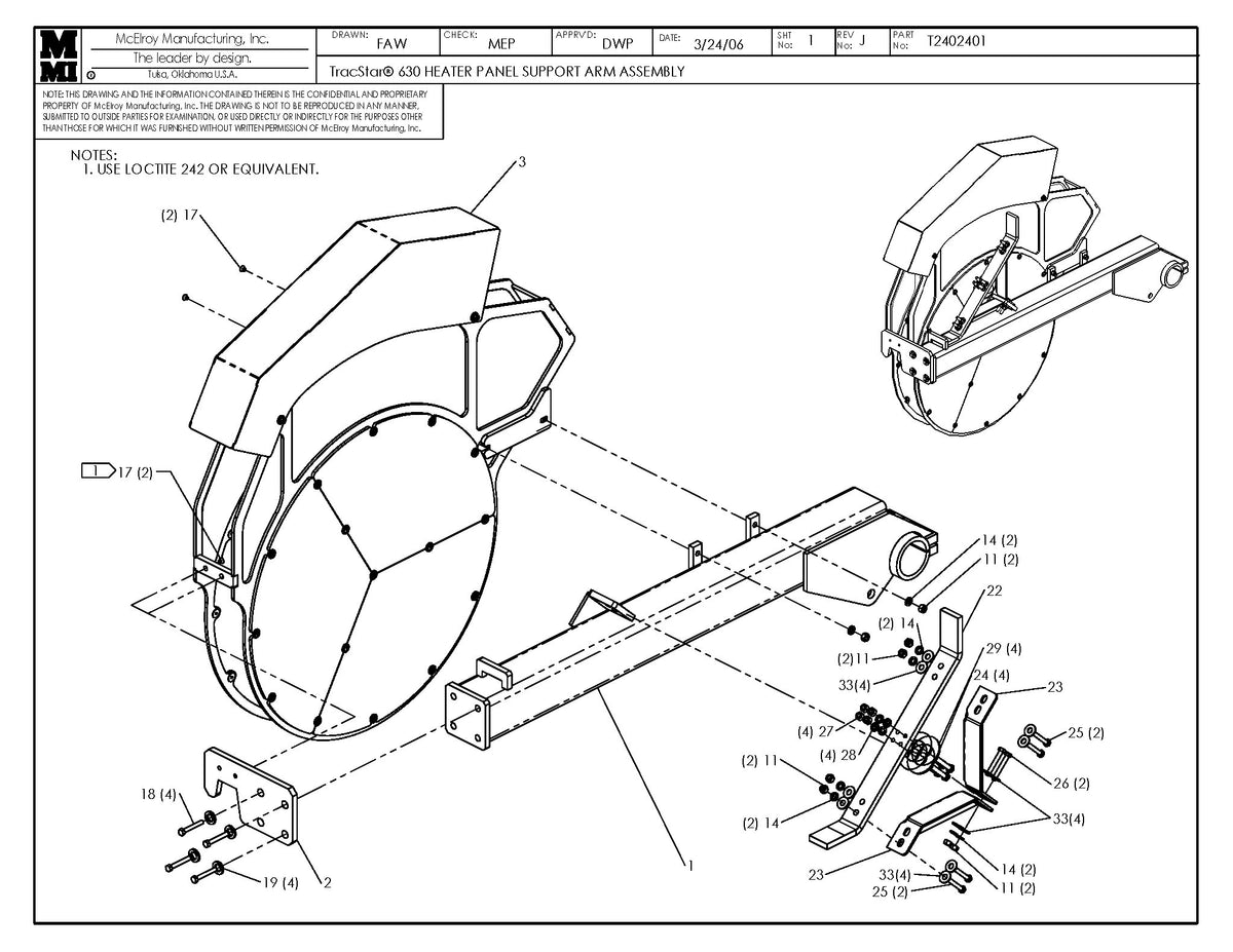 T2402401 - T630 Heater Bag Support Arm Assembly