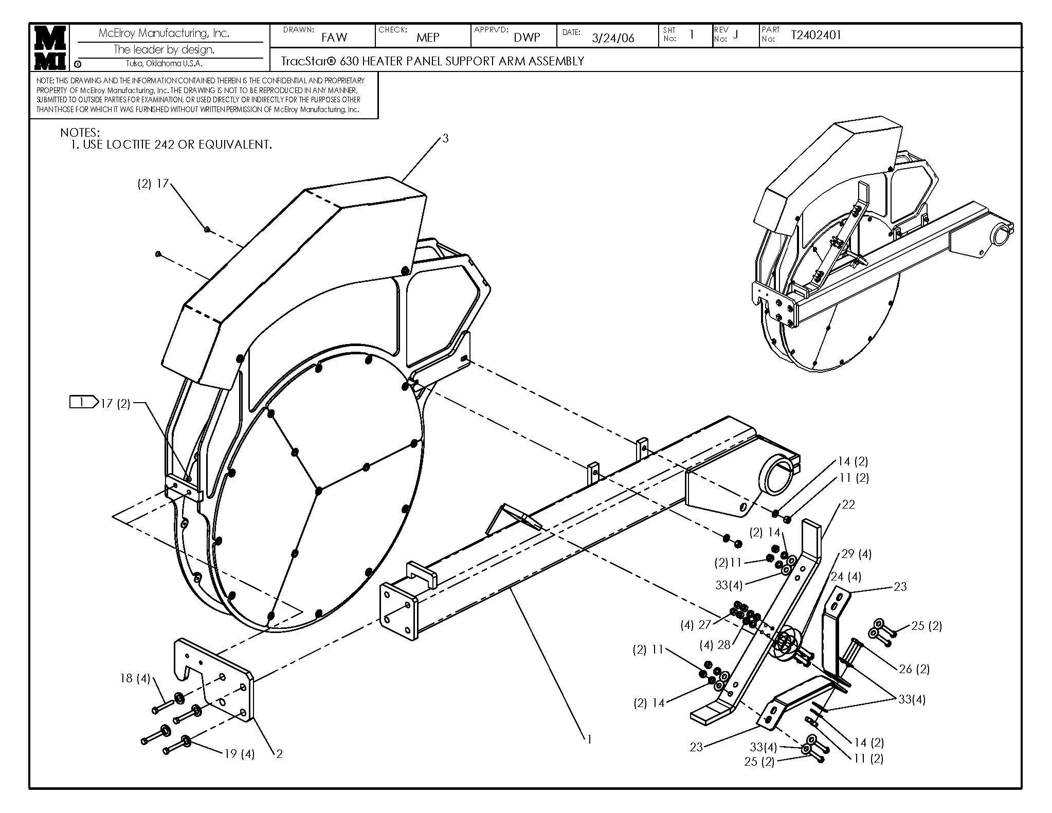 T2402401 - T630 Heater Bag Support Arm Assembly