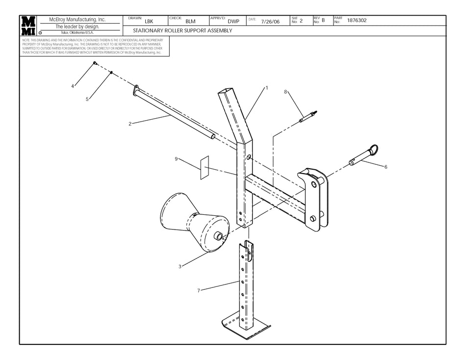 McElroy Part 1876302 - STATIONARY ROLLER SUPPORT ASSY for sale