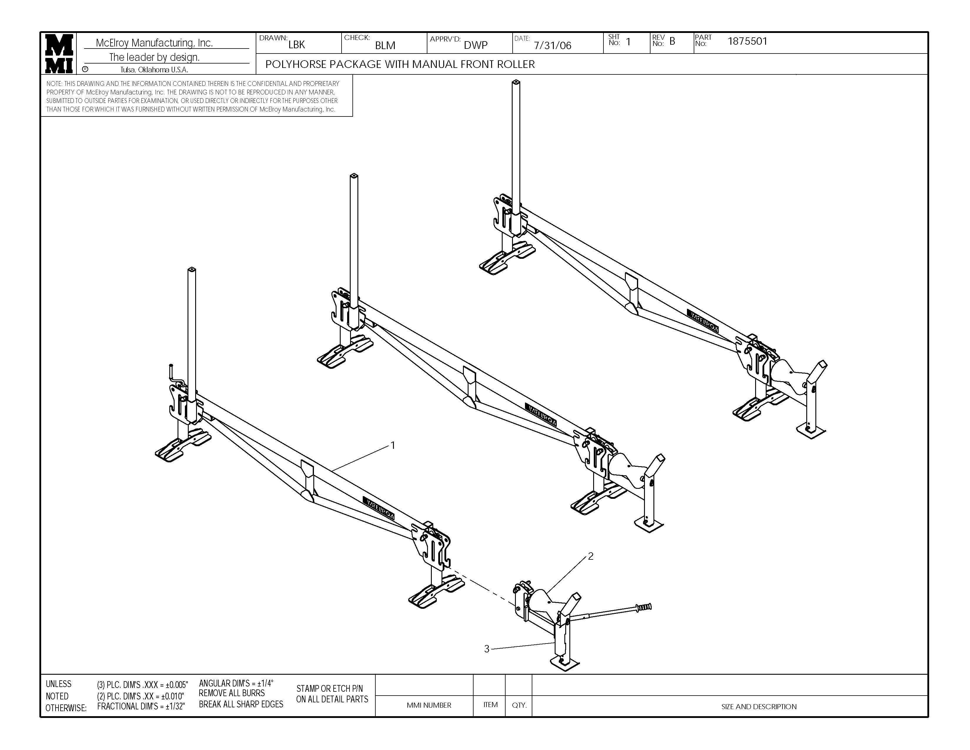 McElroy Part 1875501 - POLYHORSE PKG W/MAN ROLLER for sale
