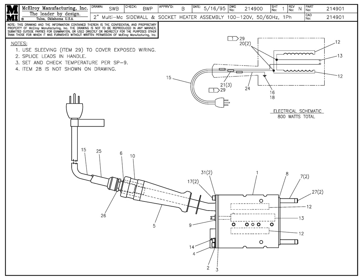 McElroy Part 214901 - 2MLMC SDWL&SKT 100-120 HTR ASY for sale