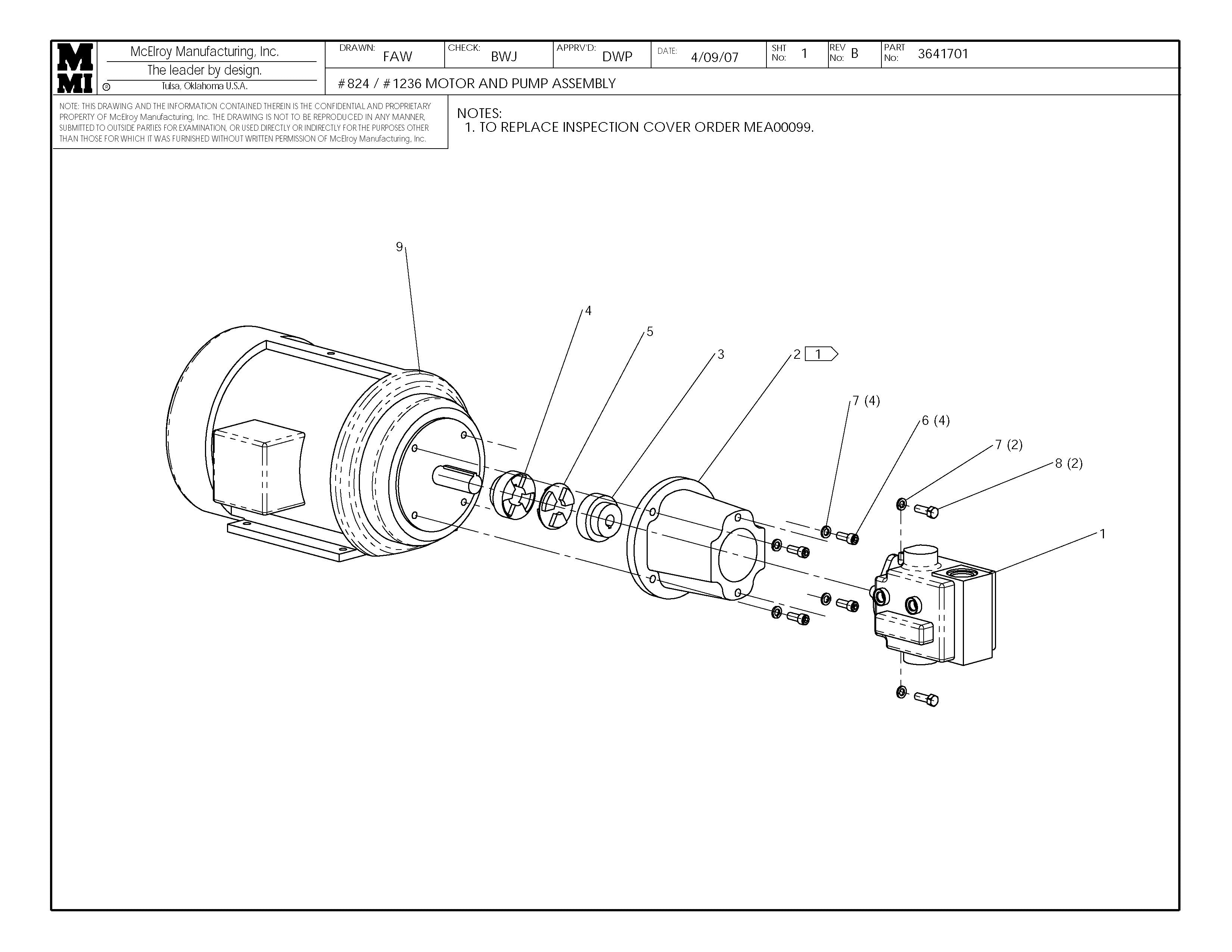 McElroy Part 3641701 - 24/36 MOTOR & PUMP ASSY for sale