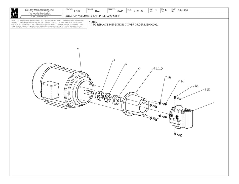 McElroy Part 3641701 - 24/36 MOTOR & PUMP ASSY for sale