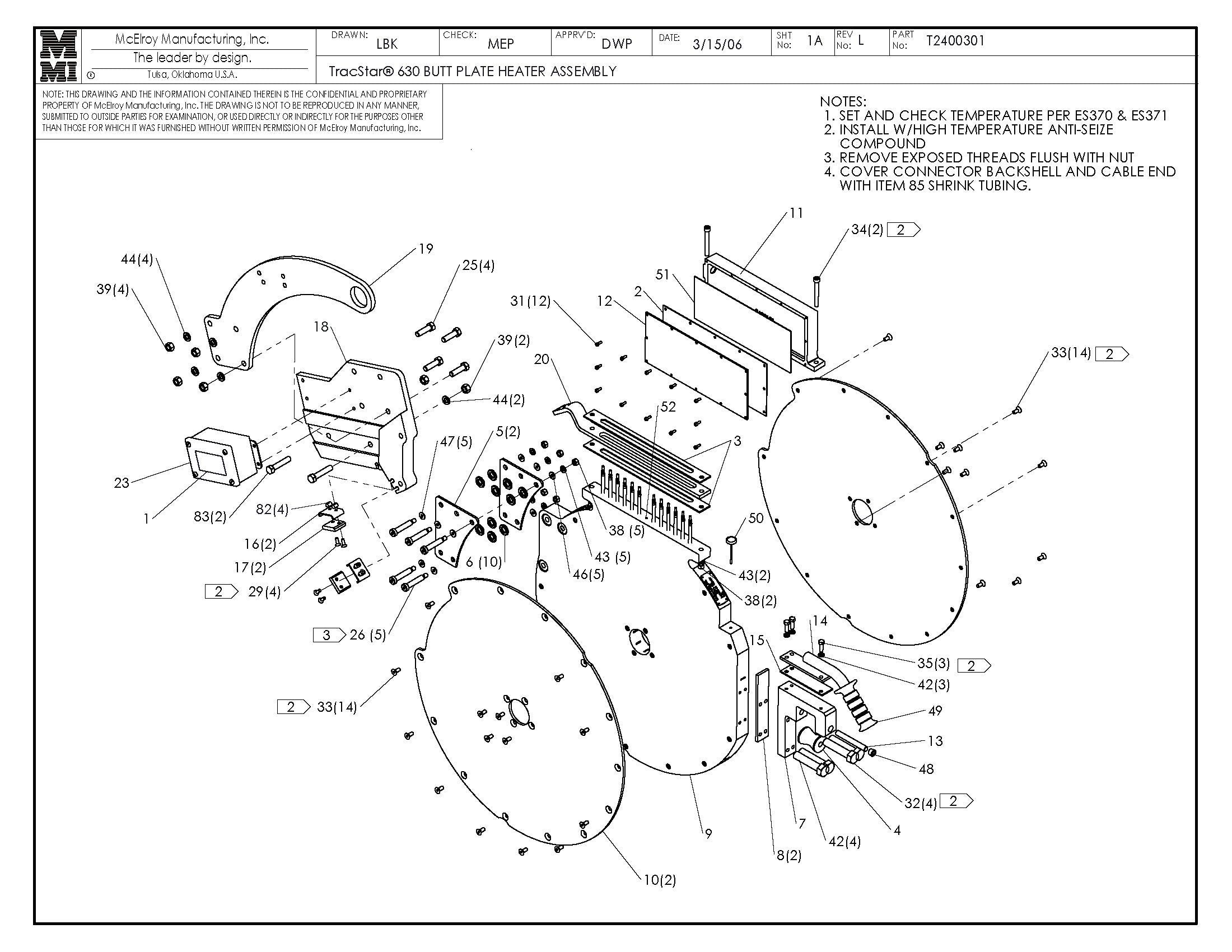 T2400301 - T630 Butt Plate Heater Assembly