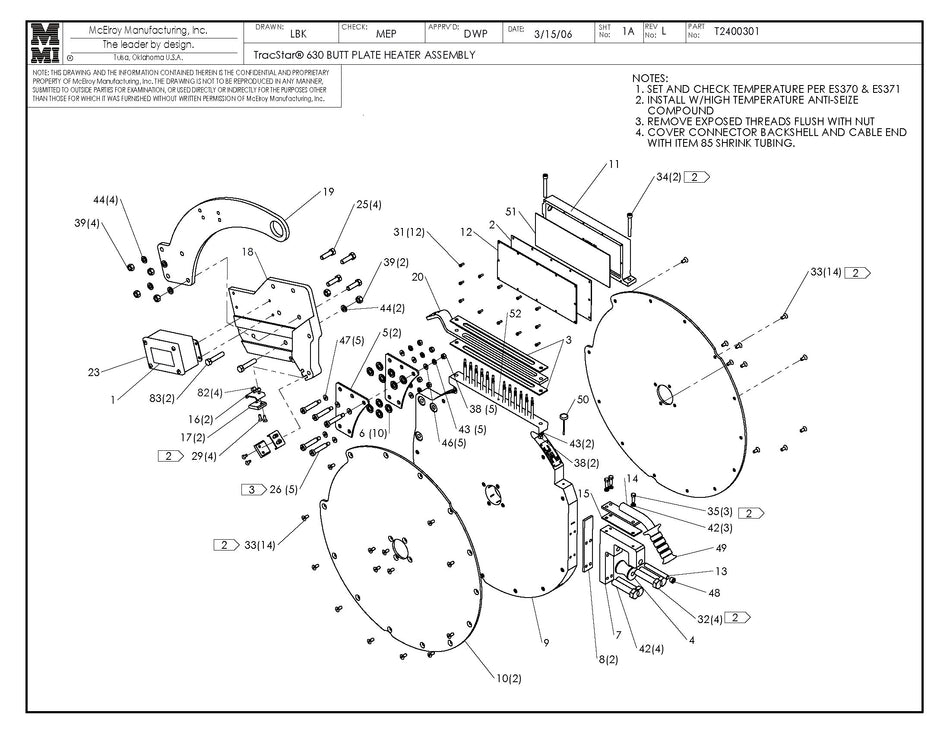 T2400301 - T630 Butt Plate Heater Assembly