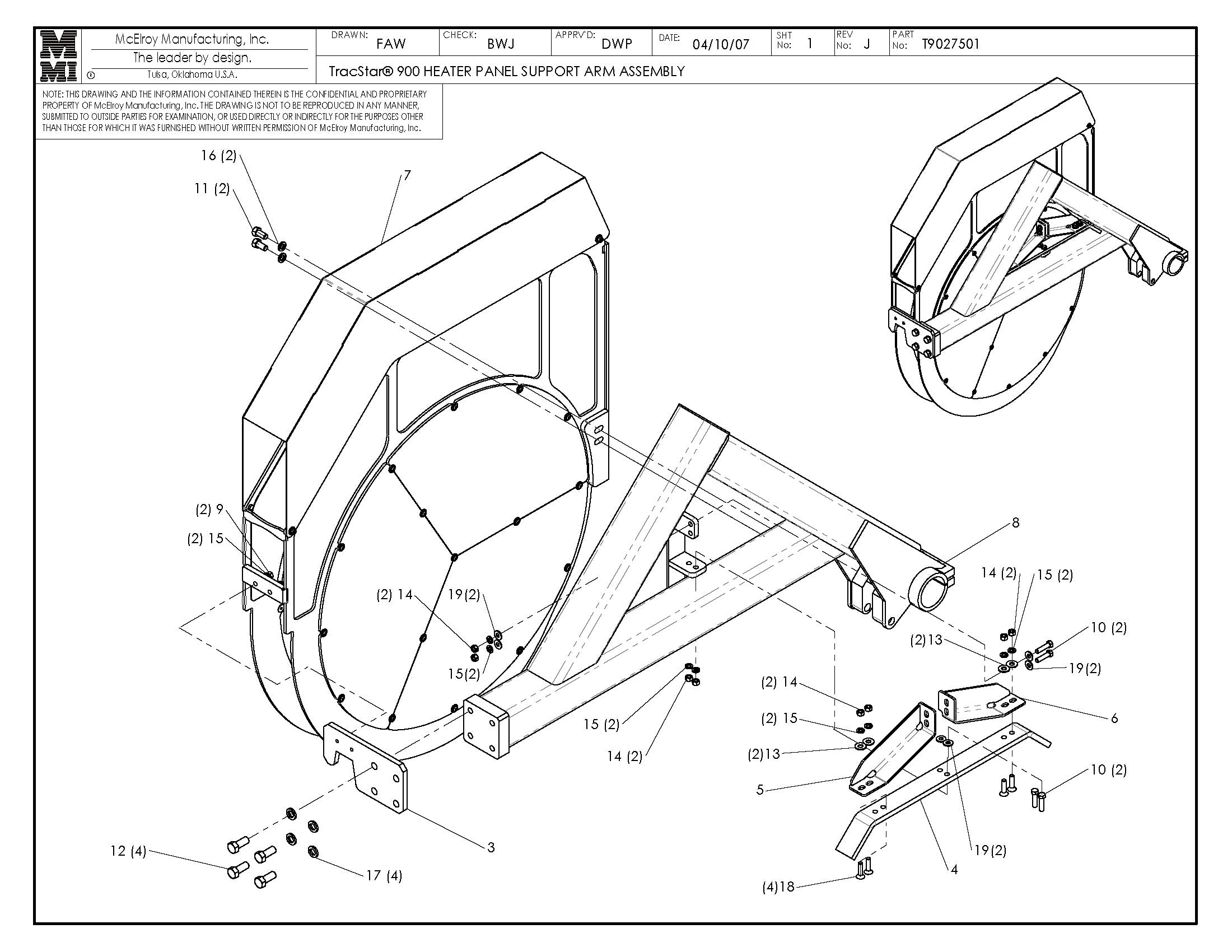 T9027501 - T900 Heater Bag Support Arm Assembly
