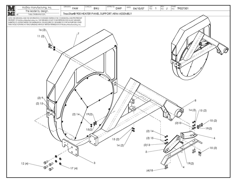 T9027501 - T900 Heater Bag Support Arm Assembly