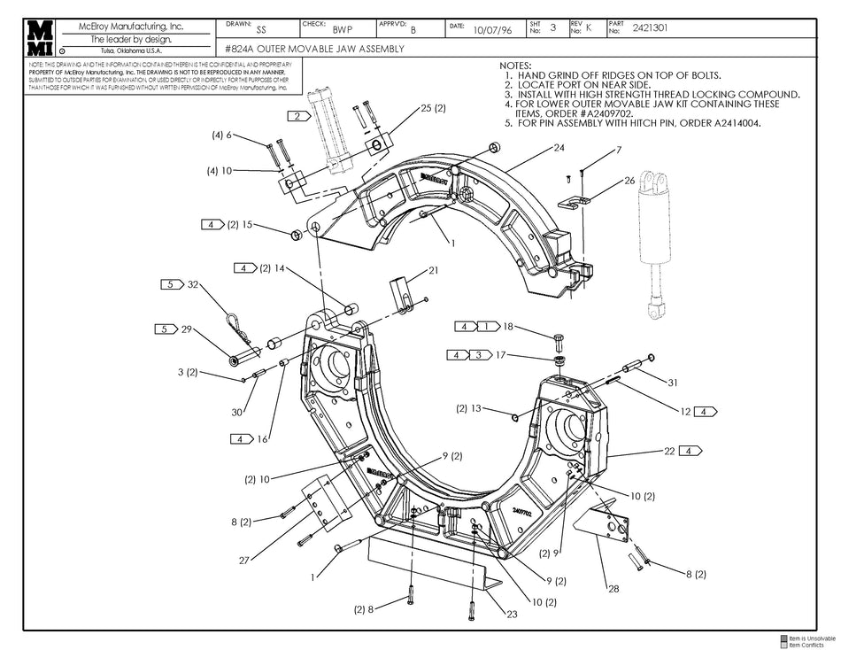 McElroy Part 2421301 - 24 OUTER MOVABLE JAW ASSY for sale