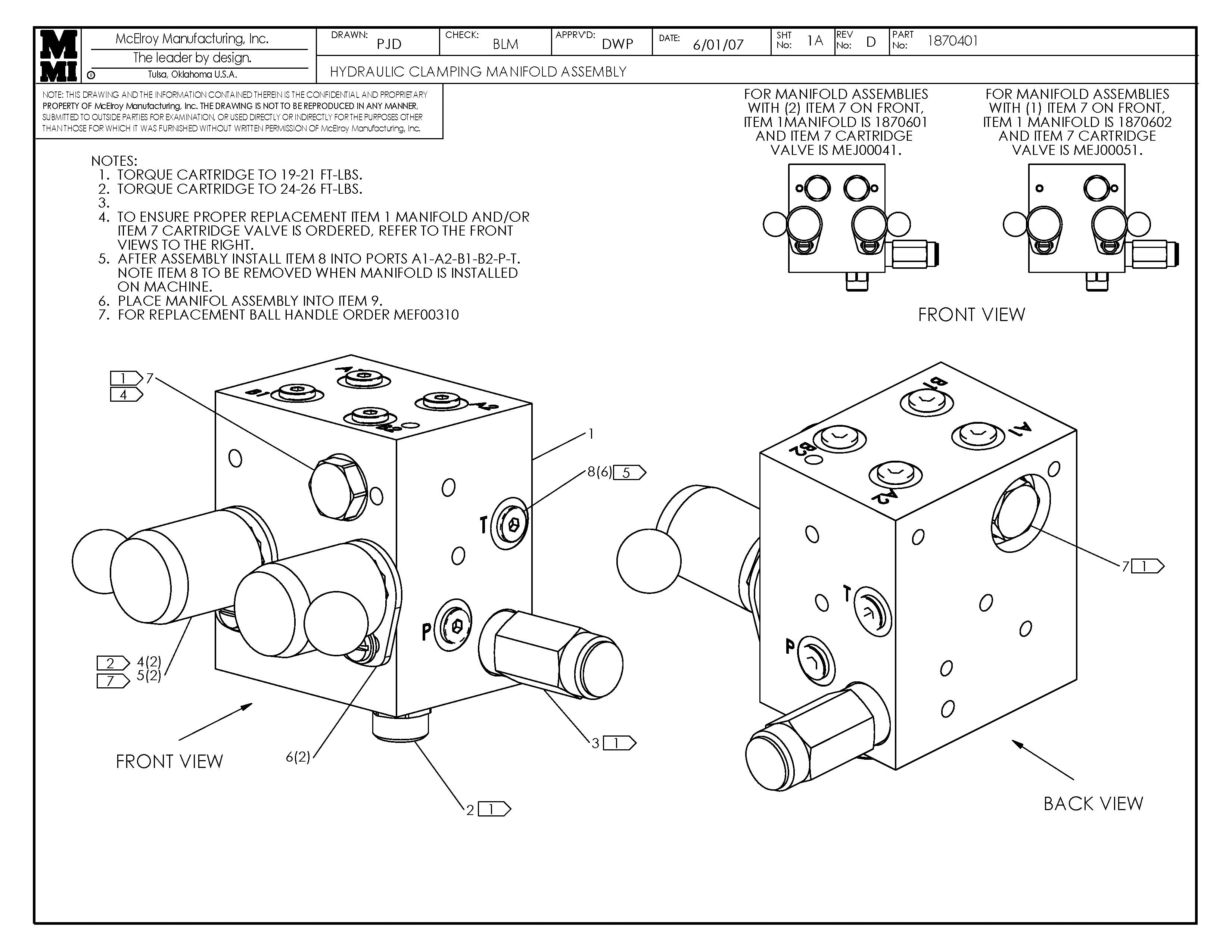 McElroy Part 1870401 - HYD CLAMPING MANIFOLD ASSY for sale