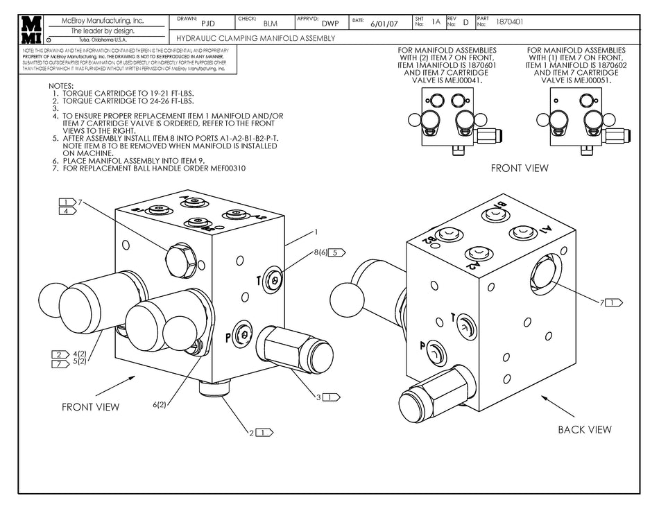 McElroy Part 1870401 - HYD CLAMPING MANIFOLD ASSY for sale