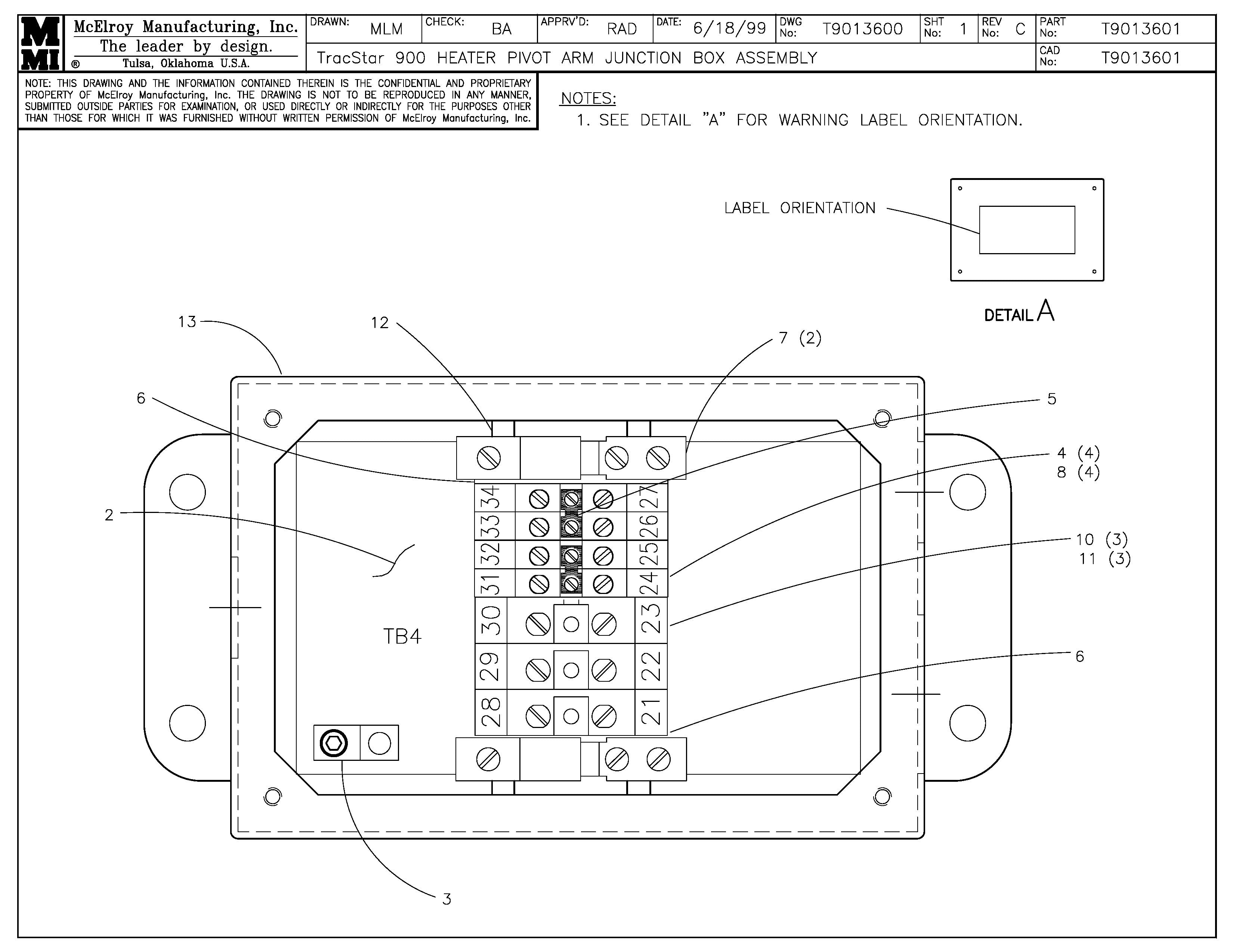 T9013601 - T900 Heater Pivot Arm Jct Box Assembly