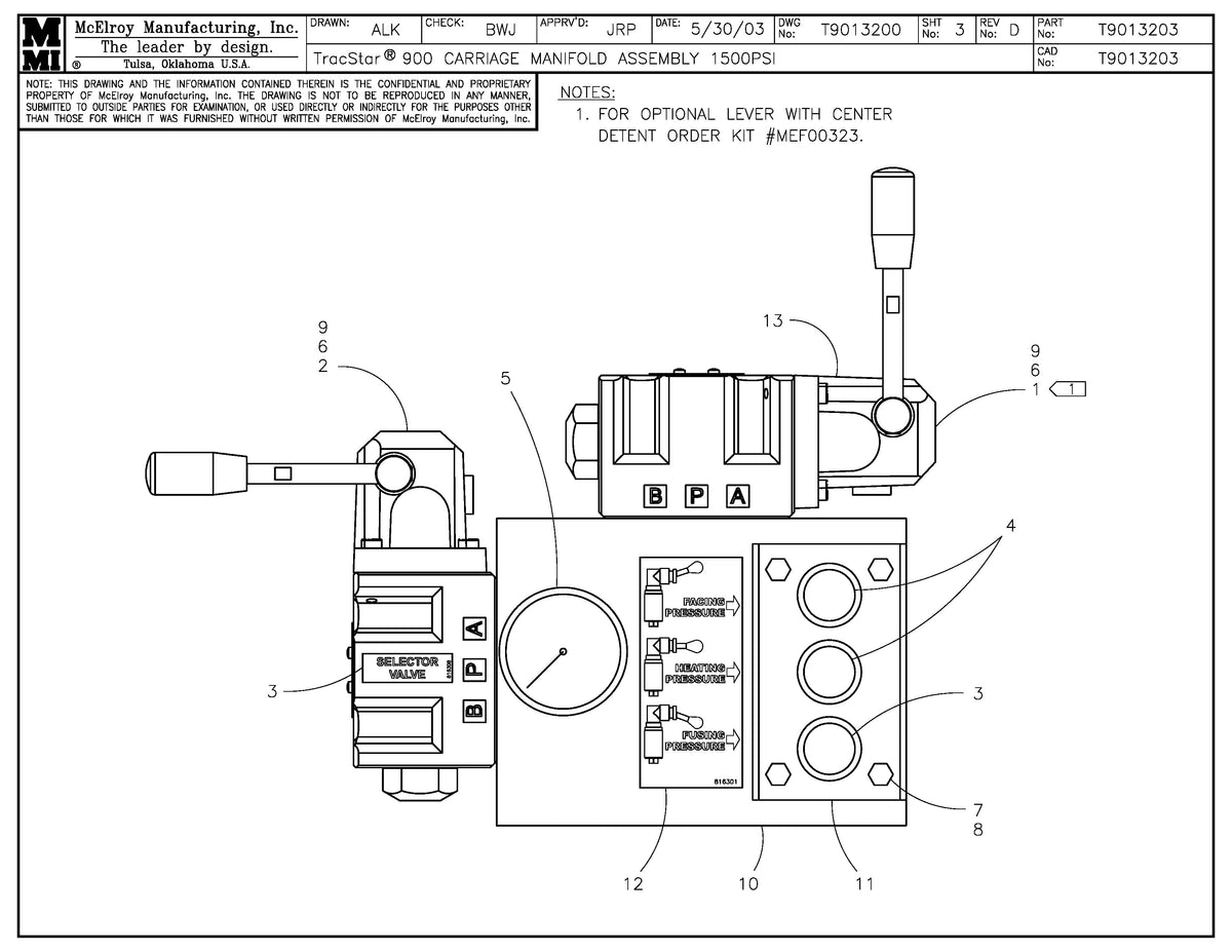 T9013203 - T900 Manifold Assembly 1500Psi