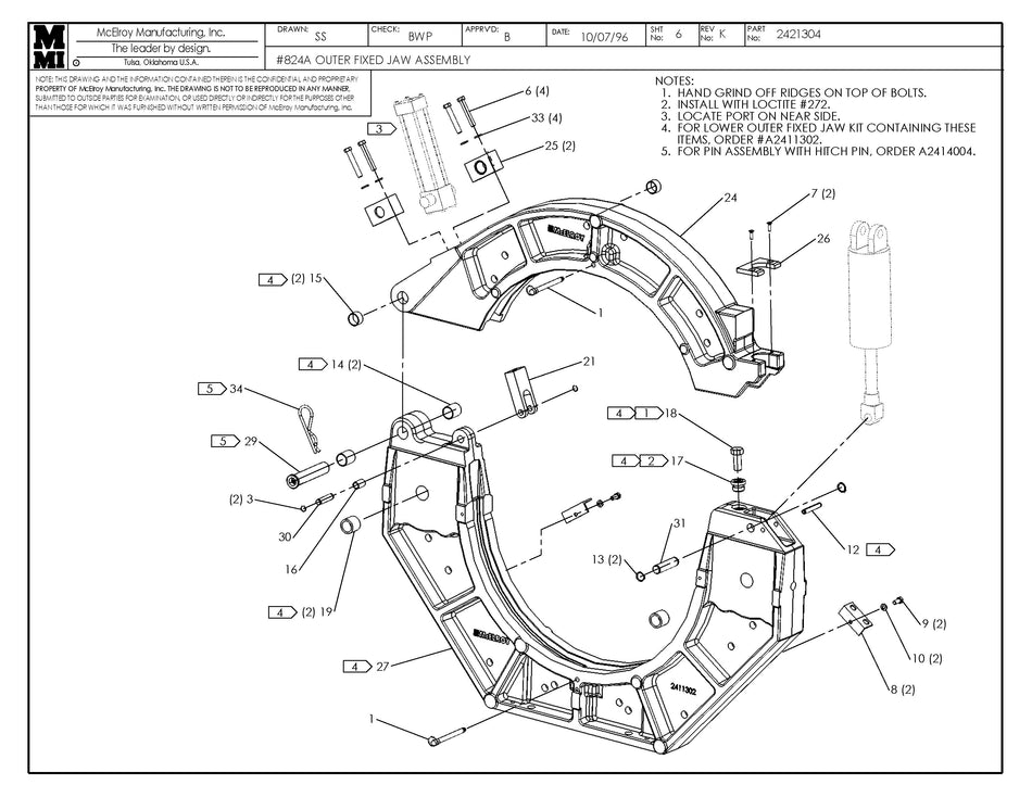 McElroy Part 2421304 - 24 OUTER FIXED JAW ASSY for sale
