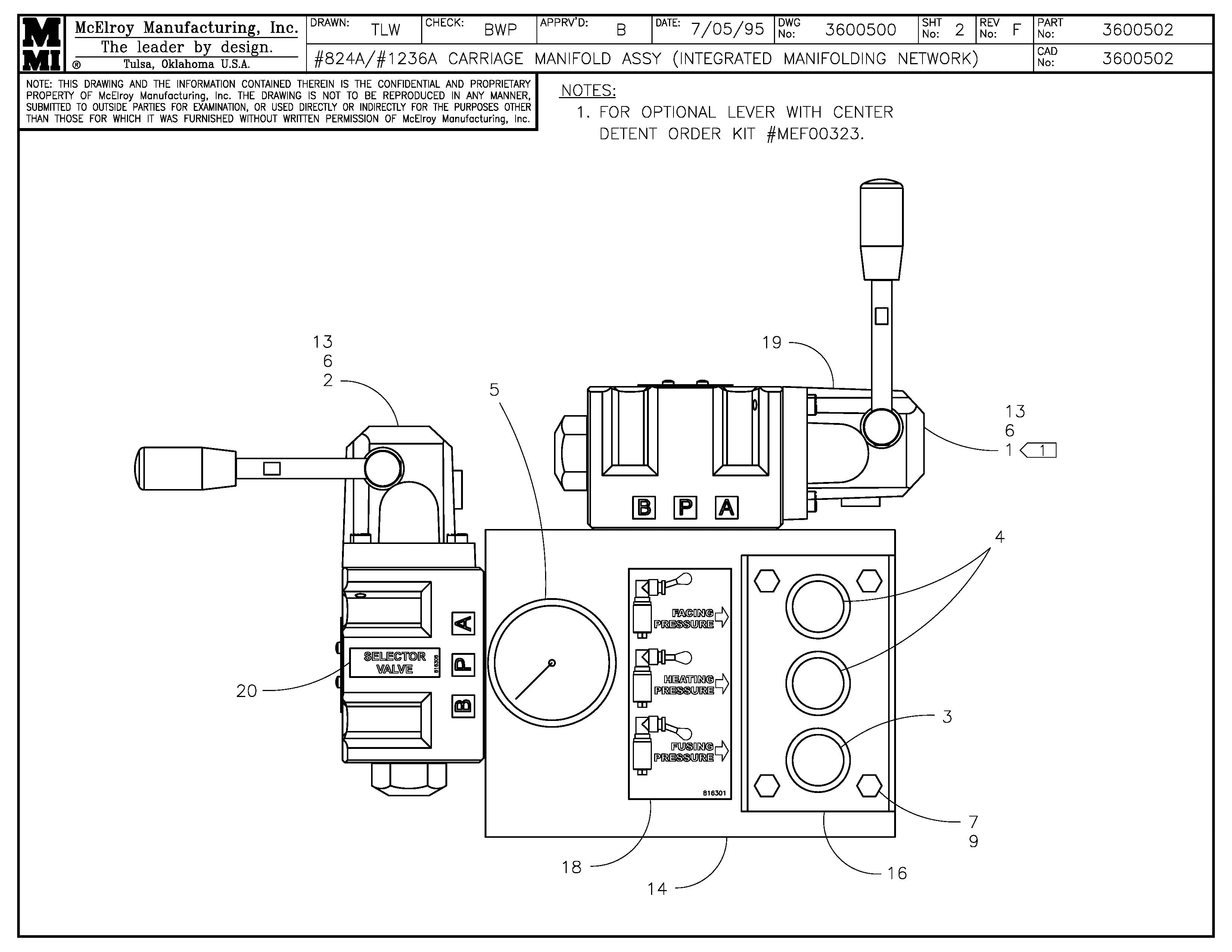 McElroy Part 3600502 - CRG MFLD ASSY(INTGRT NETWORK) for sale