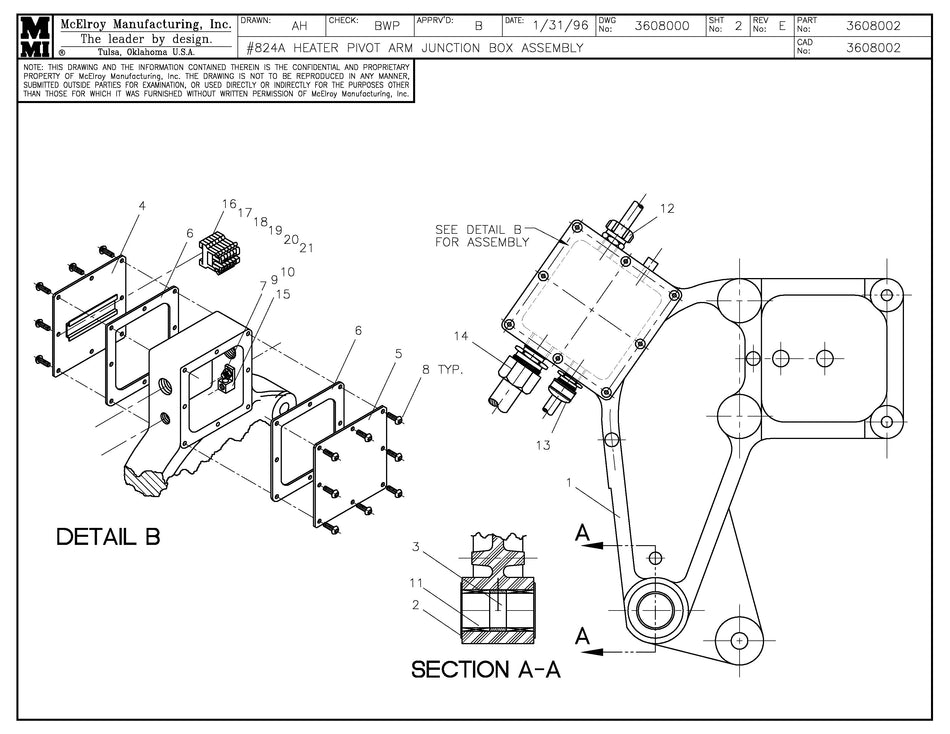 McElroy Part 3608002 - 24 HTR PIVOT ARM ASSY for sale