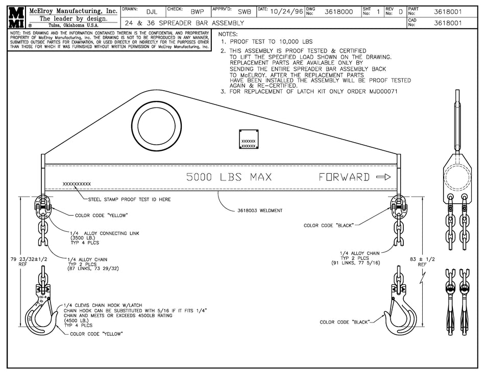 McElroy Part 3618001 - 24/36 SPREADER BAR ASSY for sale