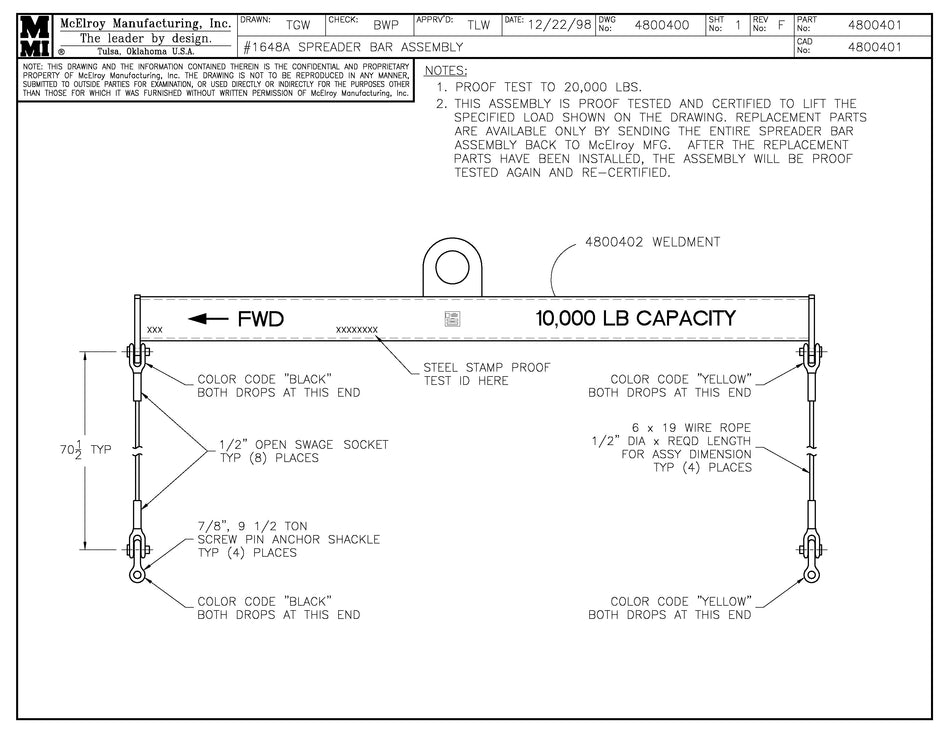 McElroy Part 4800401 - SPREADER BAR ASSY for sale
